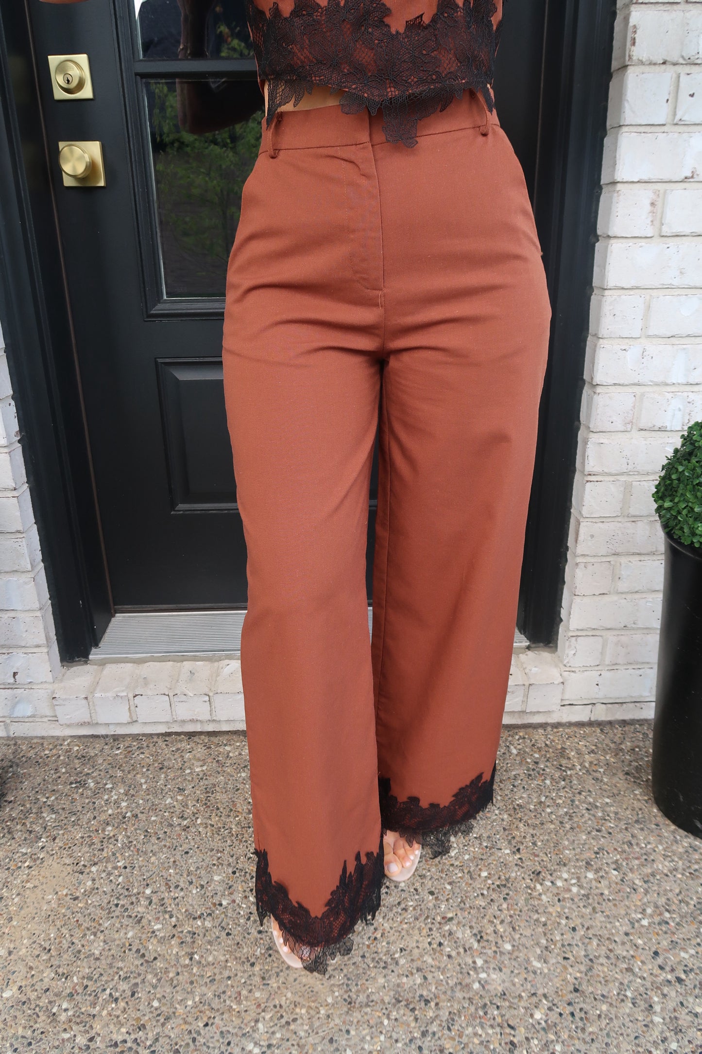 Lace Trim Wide Leg Trousers