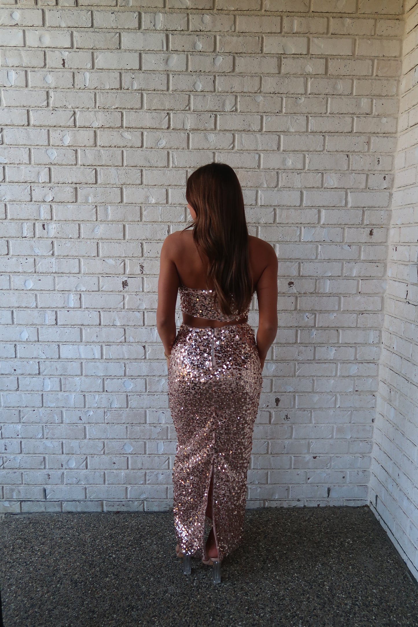 Sequin Rose Gold Maxi Skirt