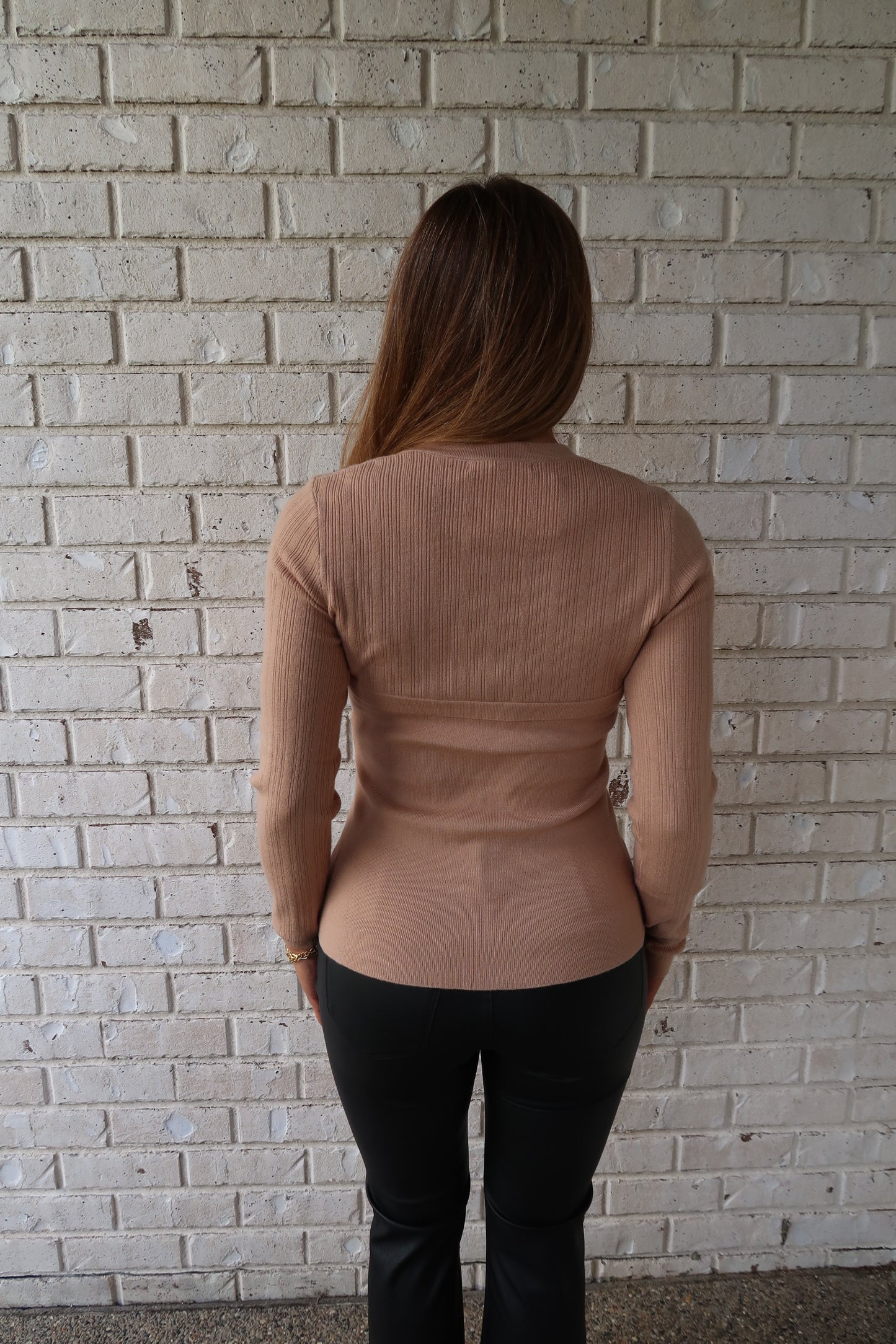 Knit Gold Button Top - Beige