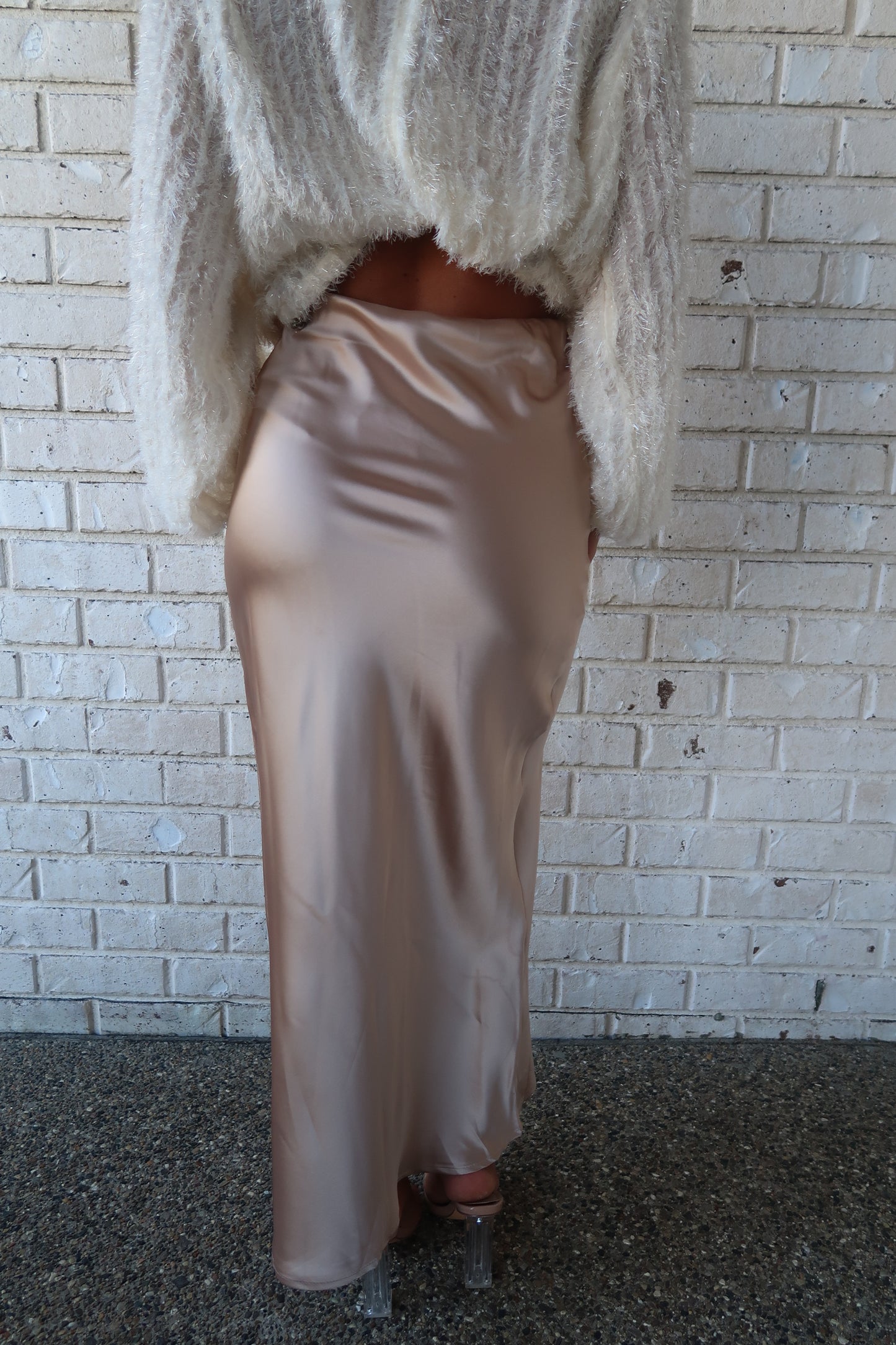 Champagne Satin Maxi Skirt