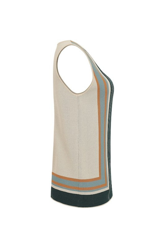 Knit Border Stripe Keyhole Top