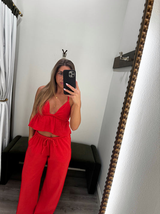 Cherry Drawstring Linen Pants