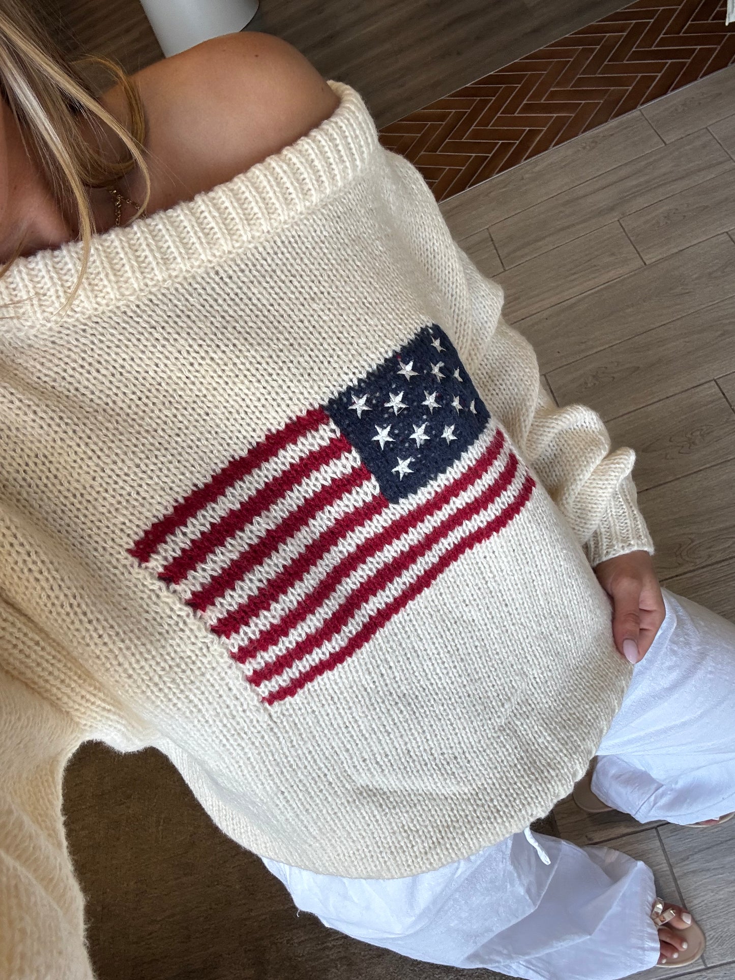 Cream American Flag Sweater