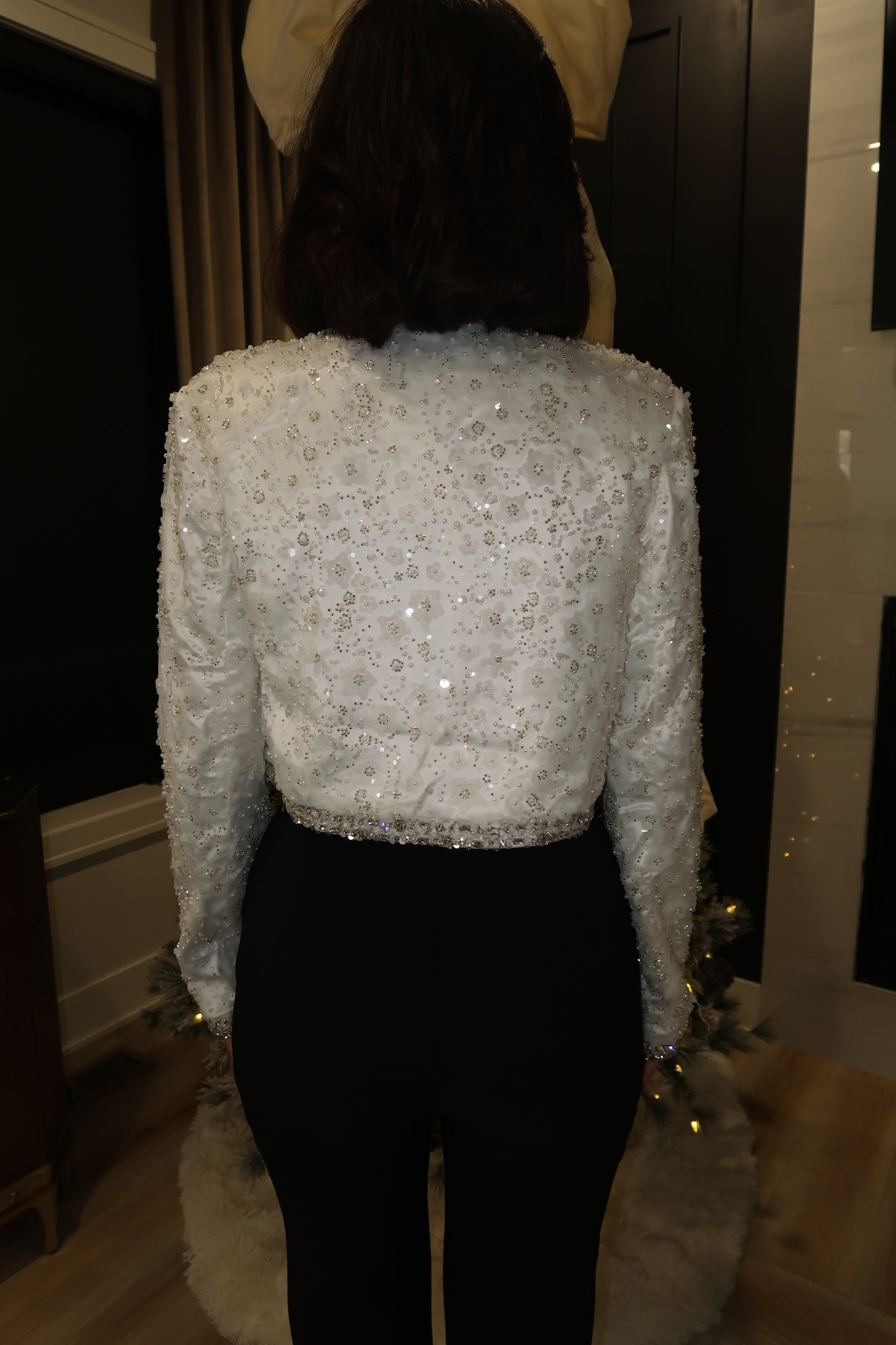 White Beaded Appliqué Jacket