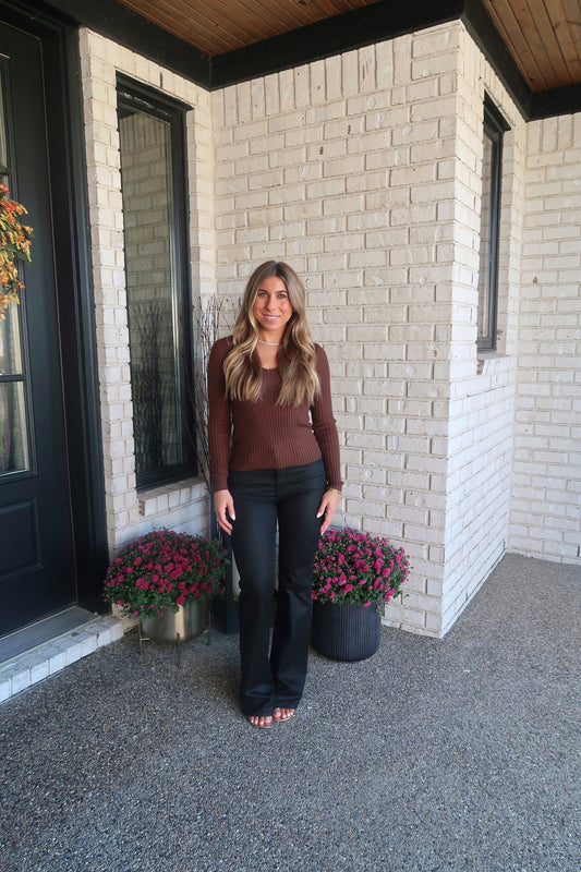 Black Coated Flare Pants