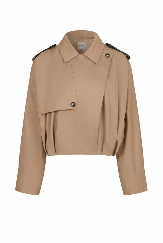 Khaki Woven Bubble Hem Trench Jacket