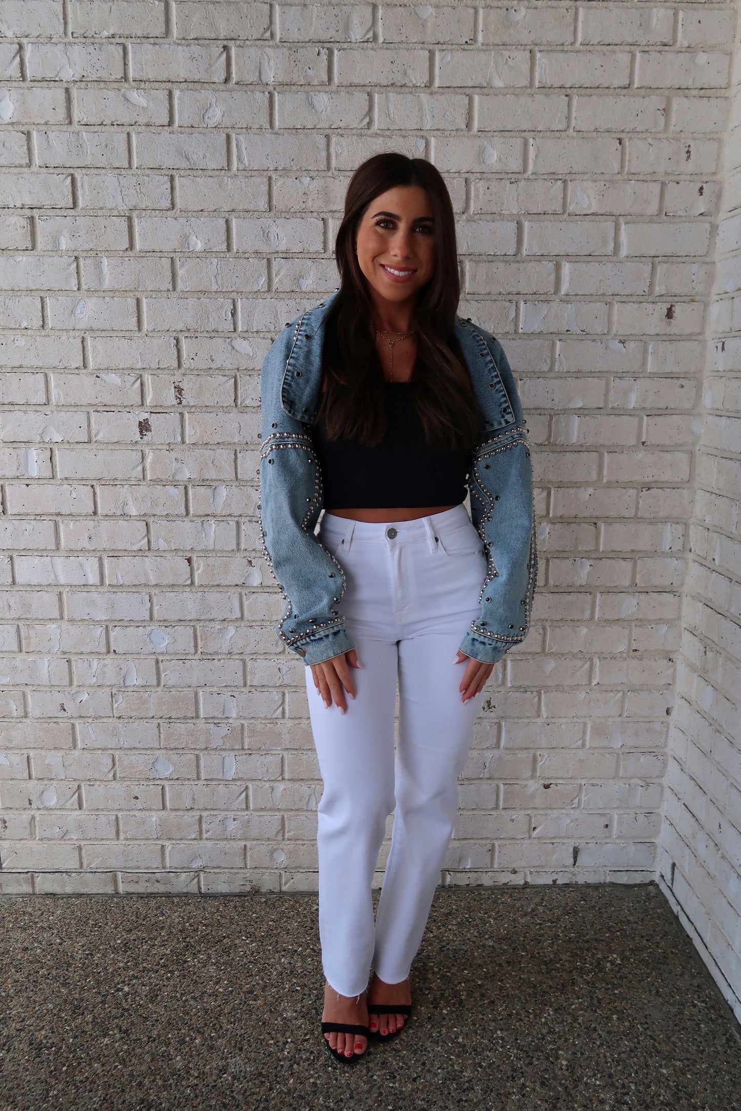 Denim Studded Bolero Jacket