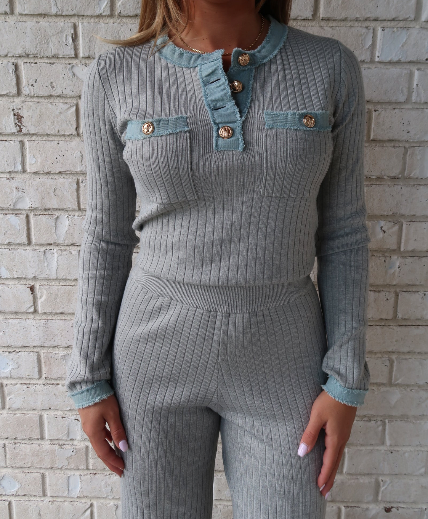 Contrast Knit Top - Gray