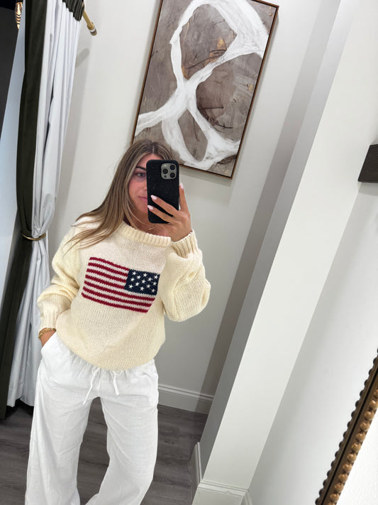 Cream American Flag Sweater