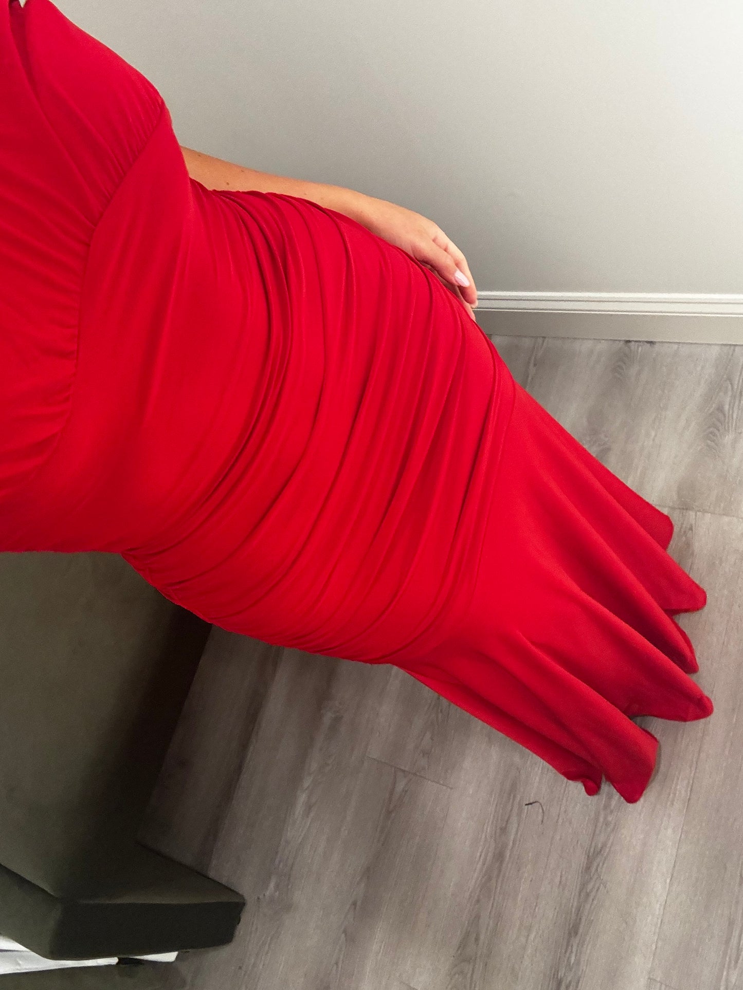 Red Ruched Midi Dress