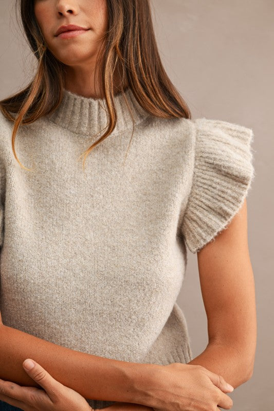 Mocha Ruffle Knit Top