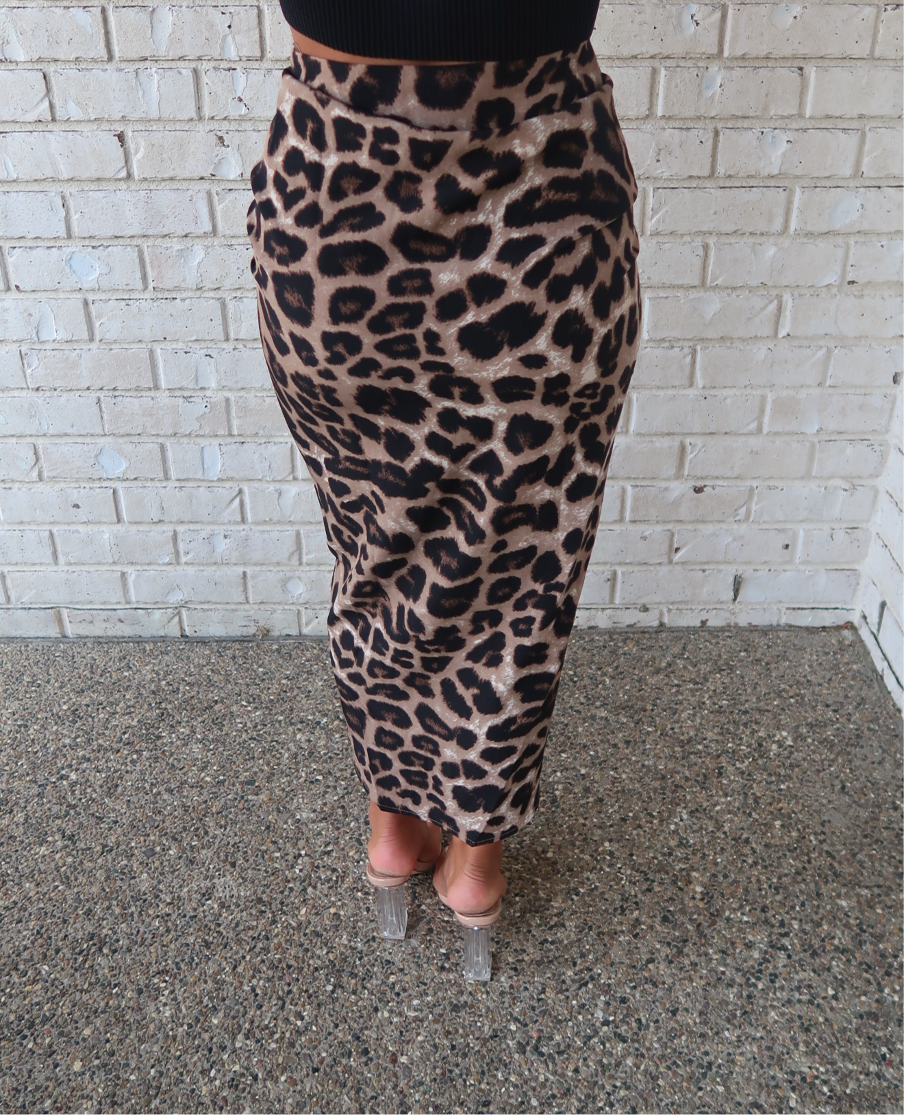 Leopard Print Ruched Midi Skirt