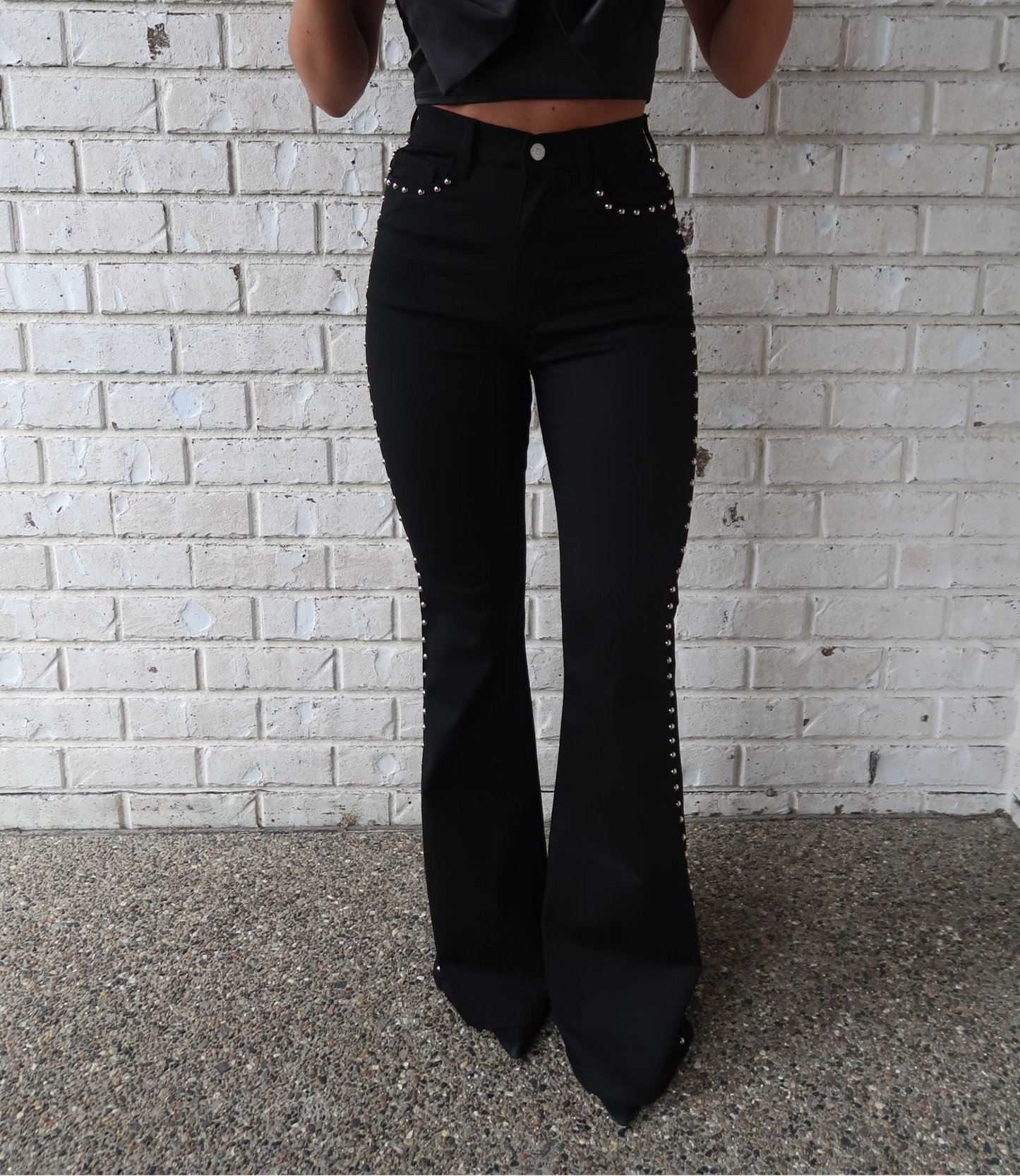 Studed Flare Pants - Black