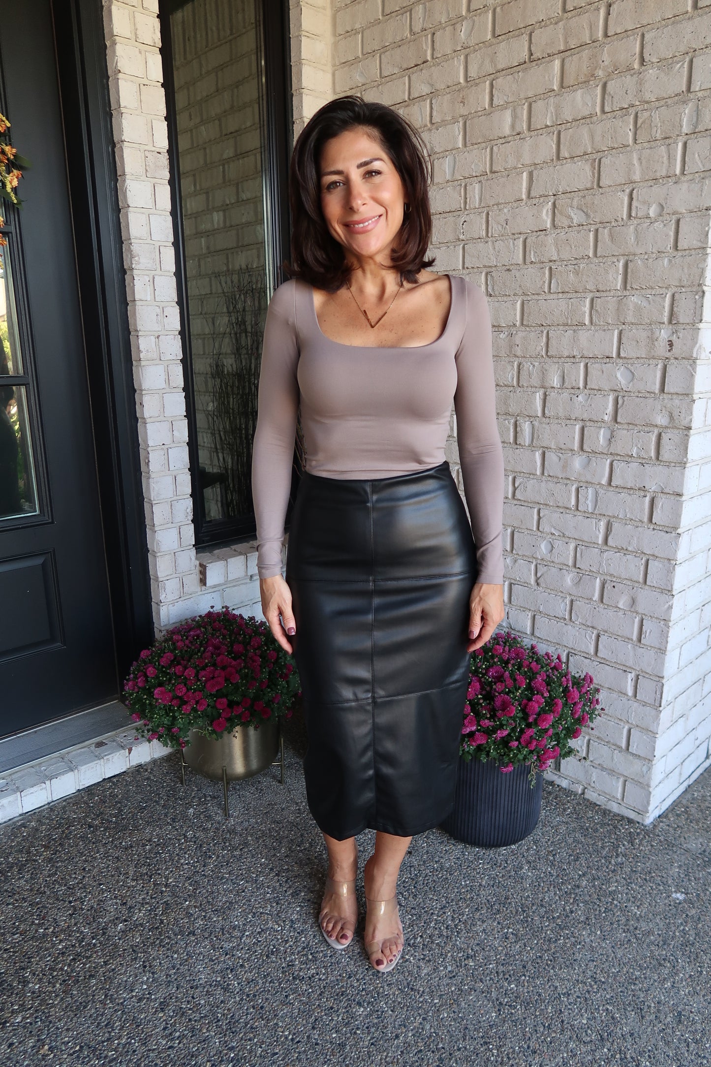 Black Midi Leather Skirt