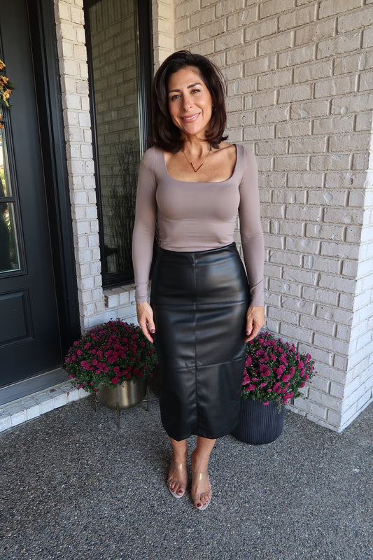 Black Midi Leather Skirt