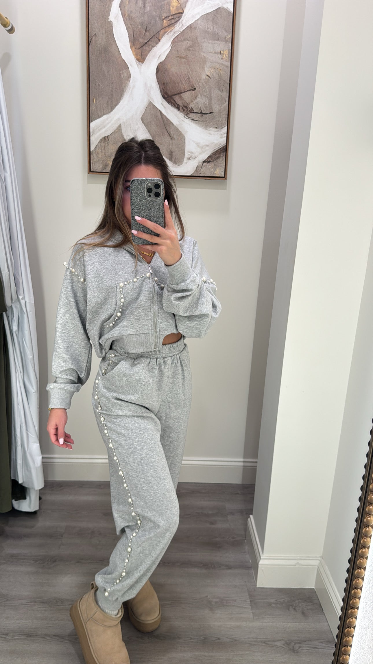 Gray Pearl Embellished Joggers