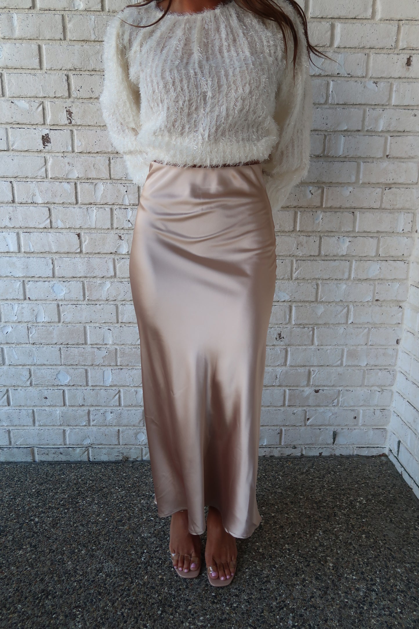 Champagne Satin Maxi Skirt