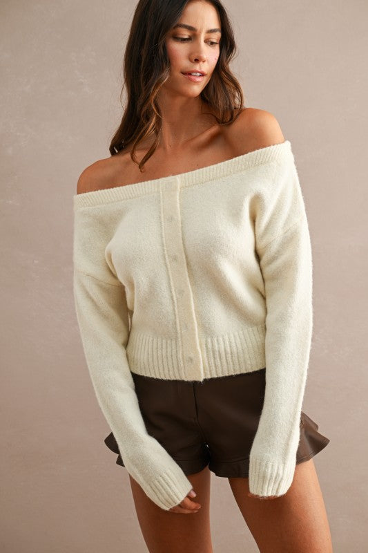Cream Off Shoulder Cropped Sweater