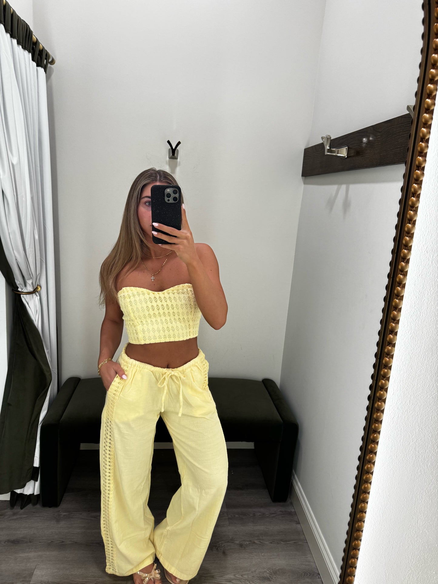 Butter Yellow Crochet Linen Pants