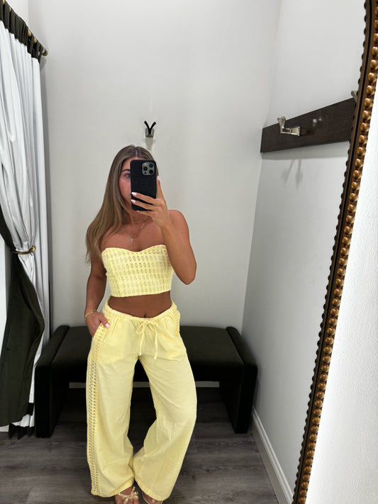 Butter Yellow Crochet Linen Pants