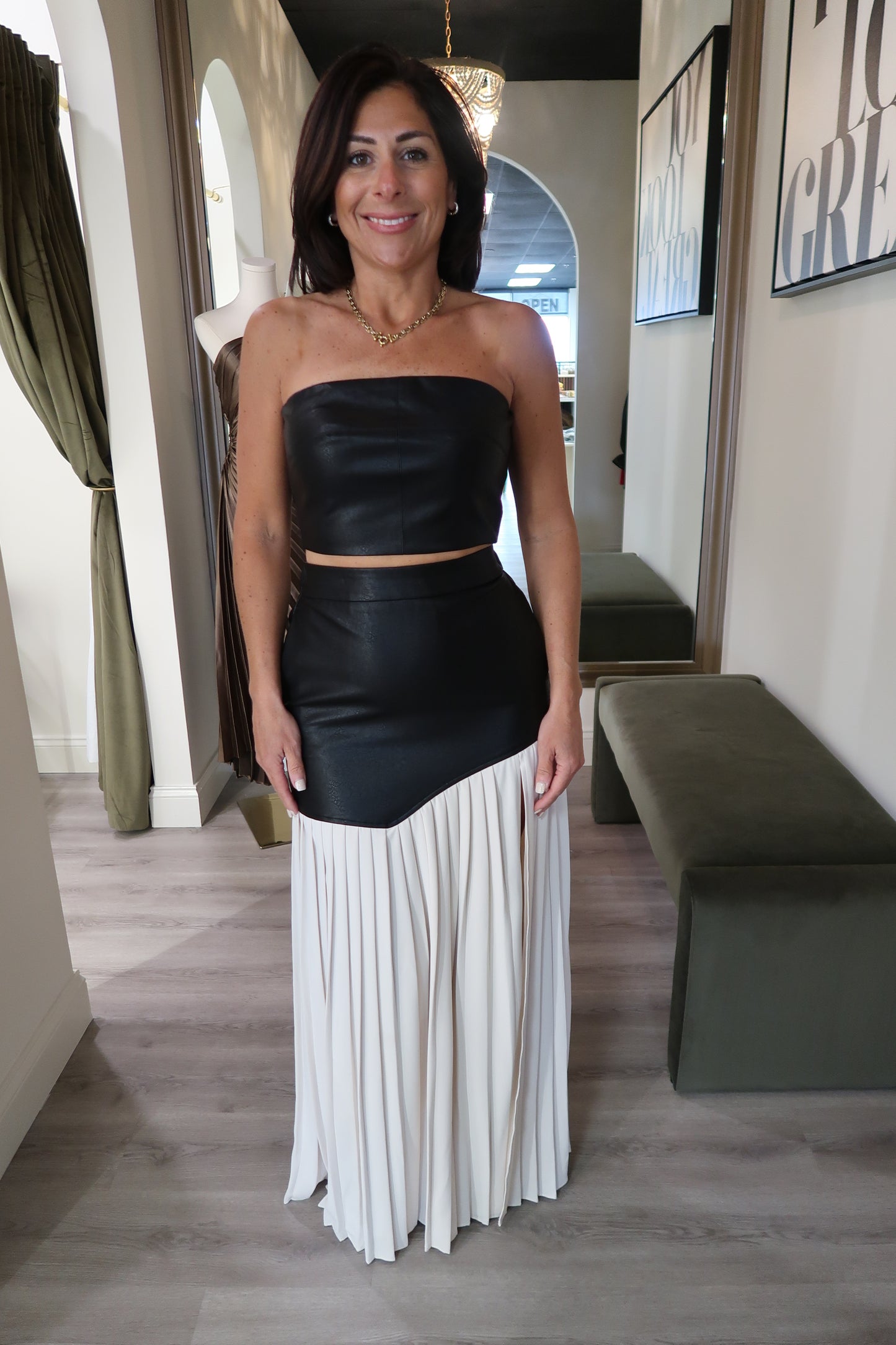 Faux Leather Pleated Maxi Skirt