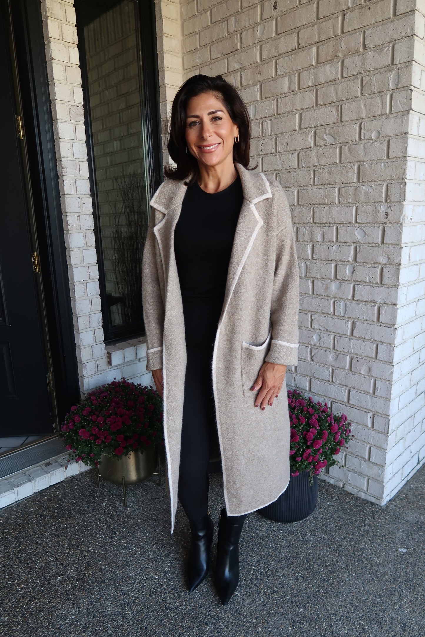 Mocha Contrast Knit Cardigan