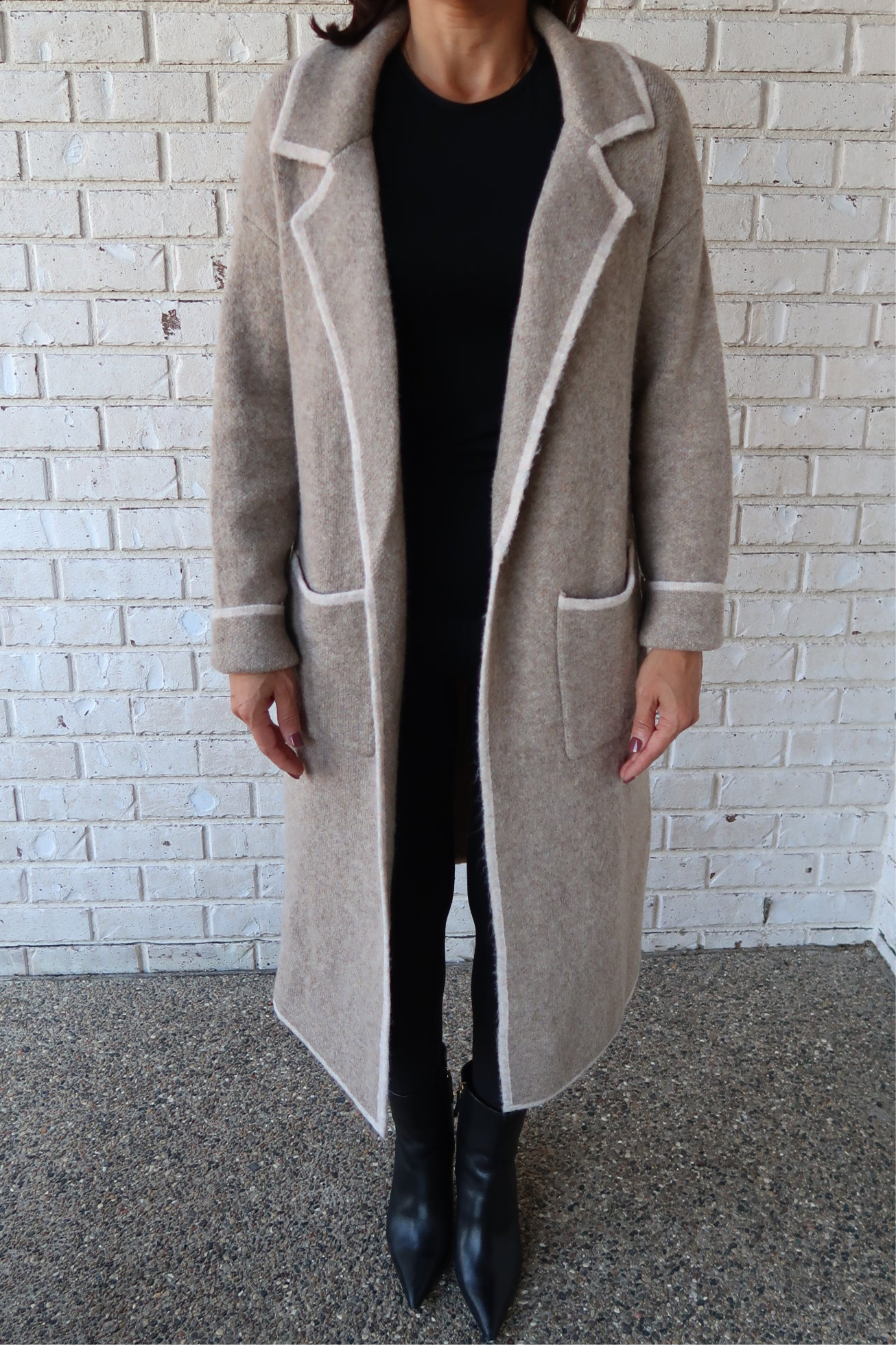 Mocha Contrast Knit Cardigan