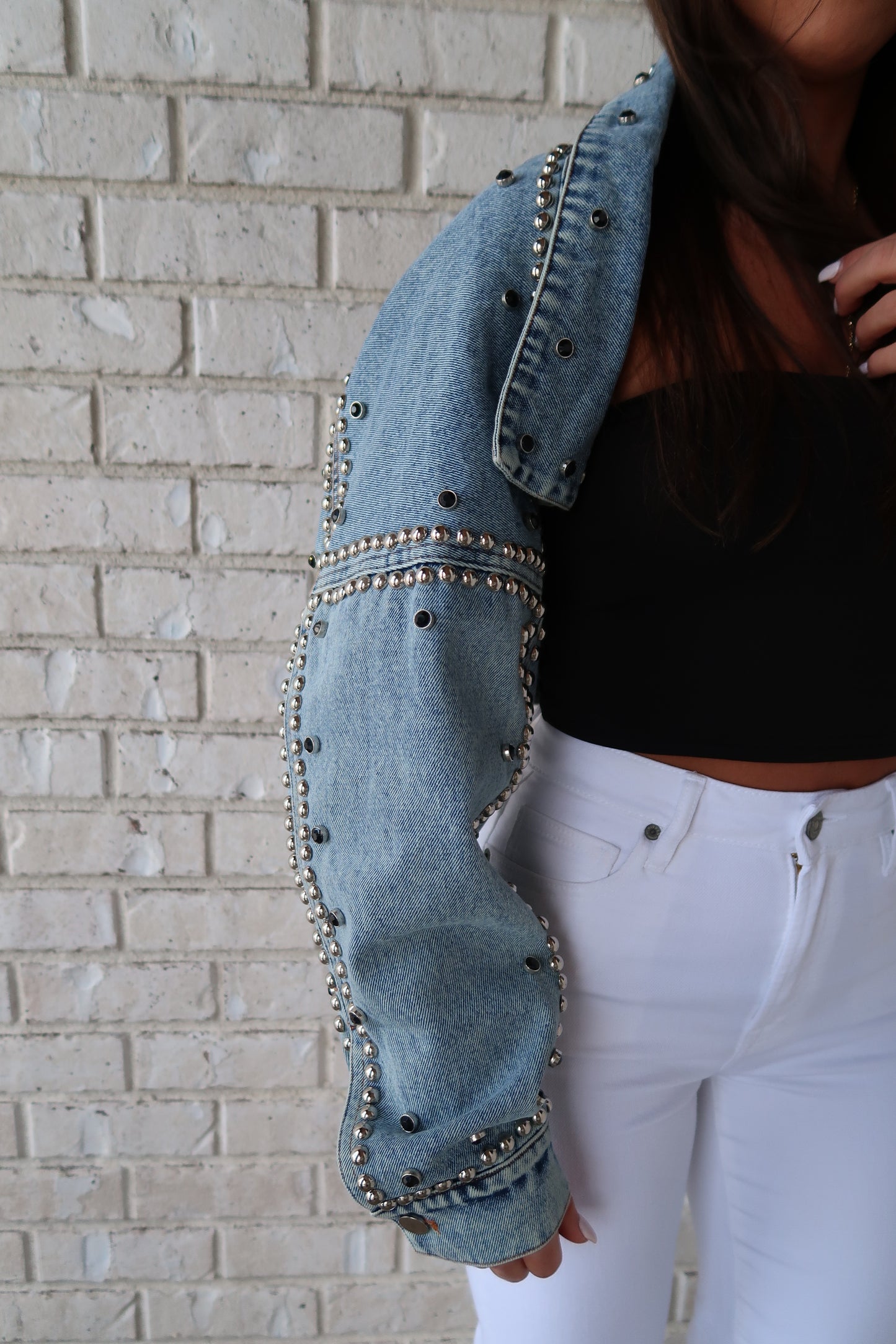 Denim Studded Bolero Jacket