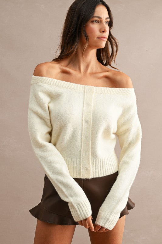 Cream Off Shoulder Cropped Sweater