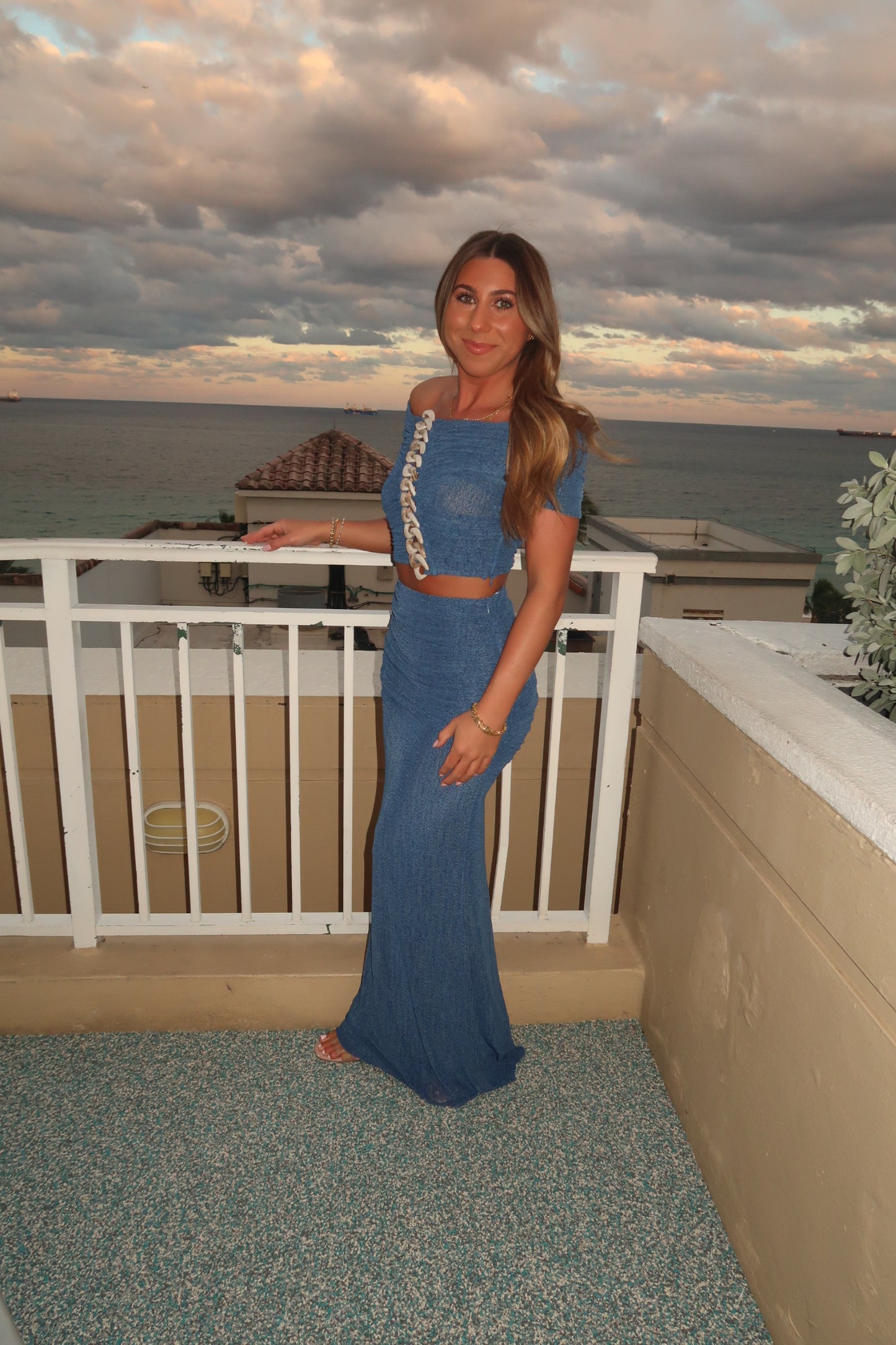 Teal Chain Maxi Skirt