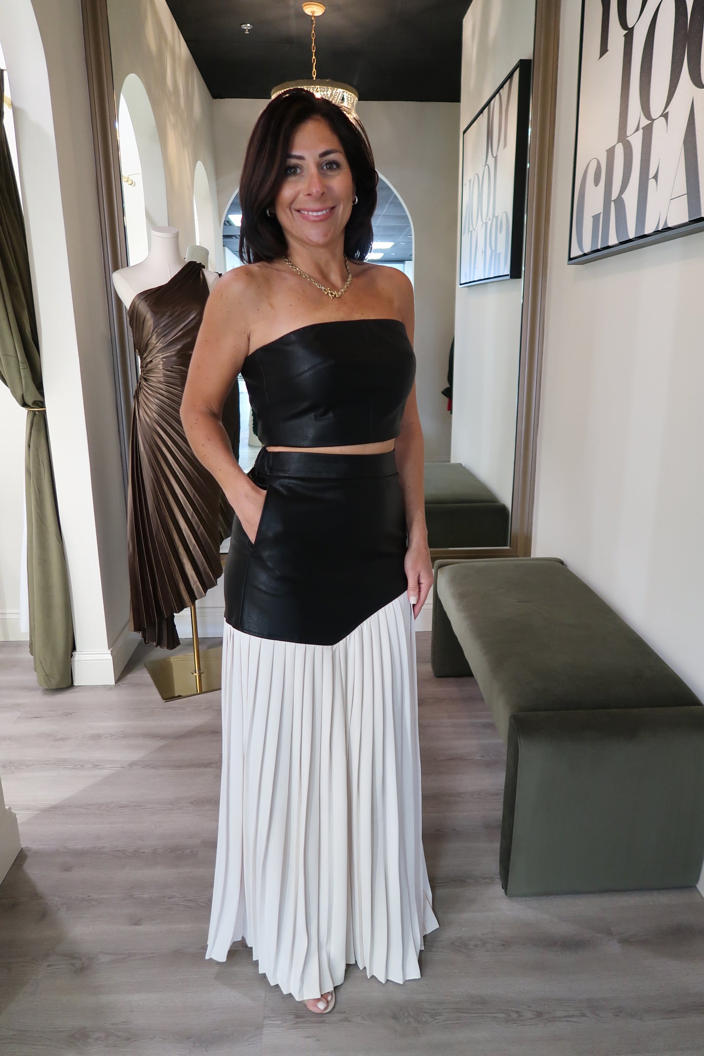 Faux Leather Pleated Maxi Skirt