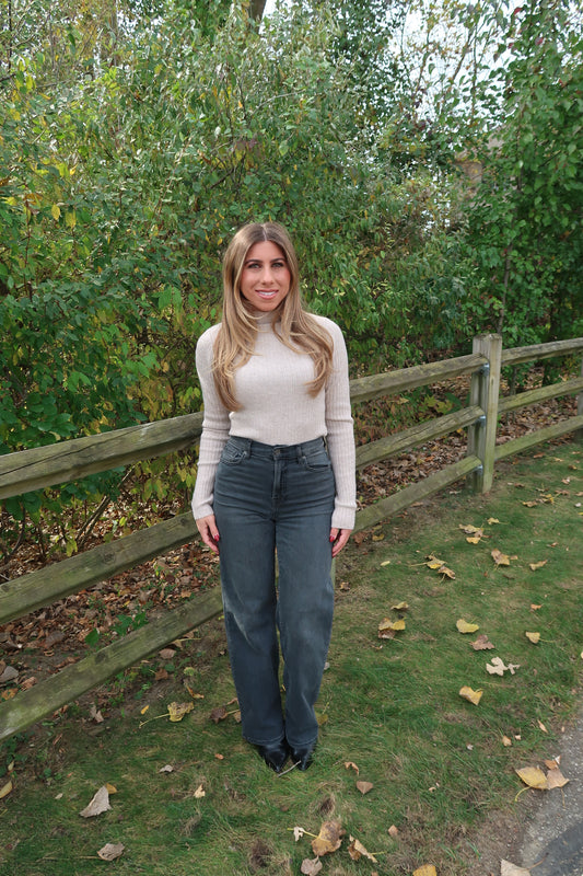 Taupe Ribbed Mock Neck Sweater