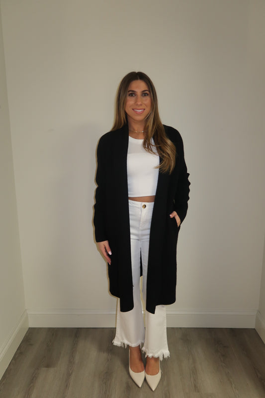 Waffle Knit Cardigan - Black