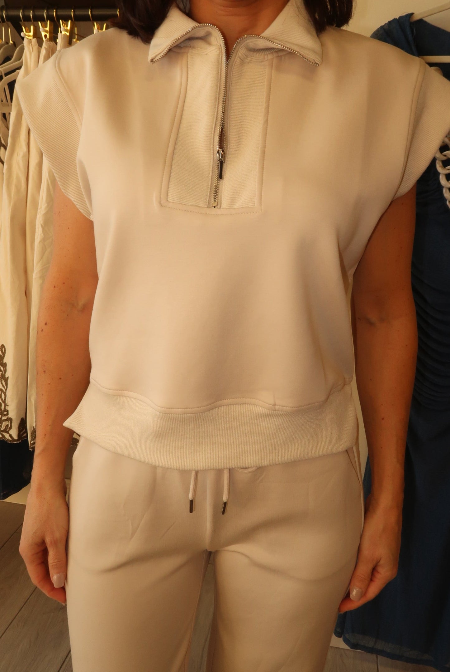 Beige Knit Collar Top