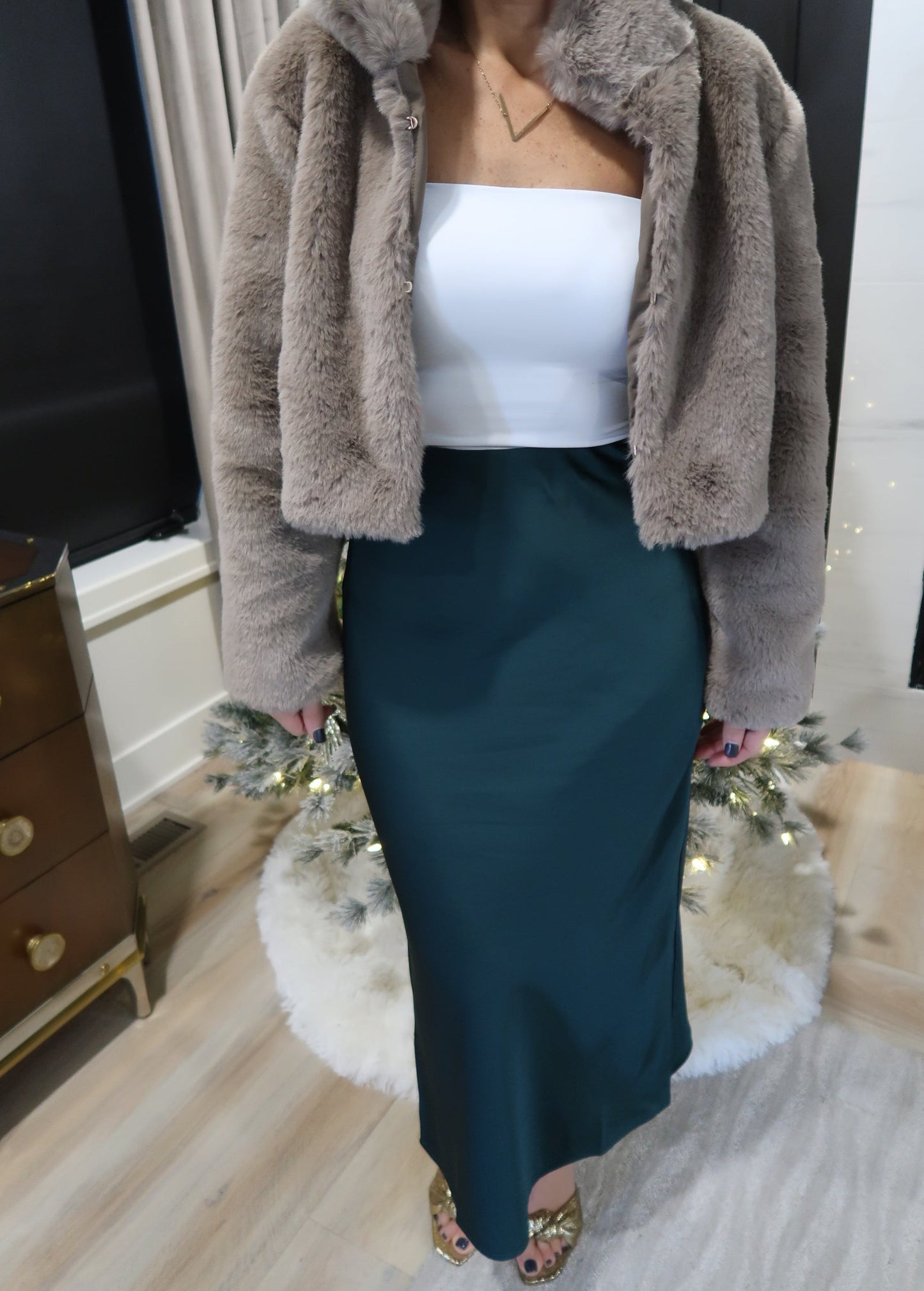 Emerald Satin Maxi Skirt