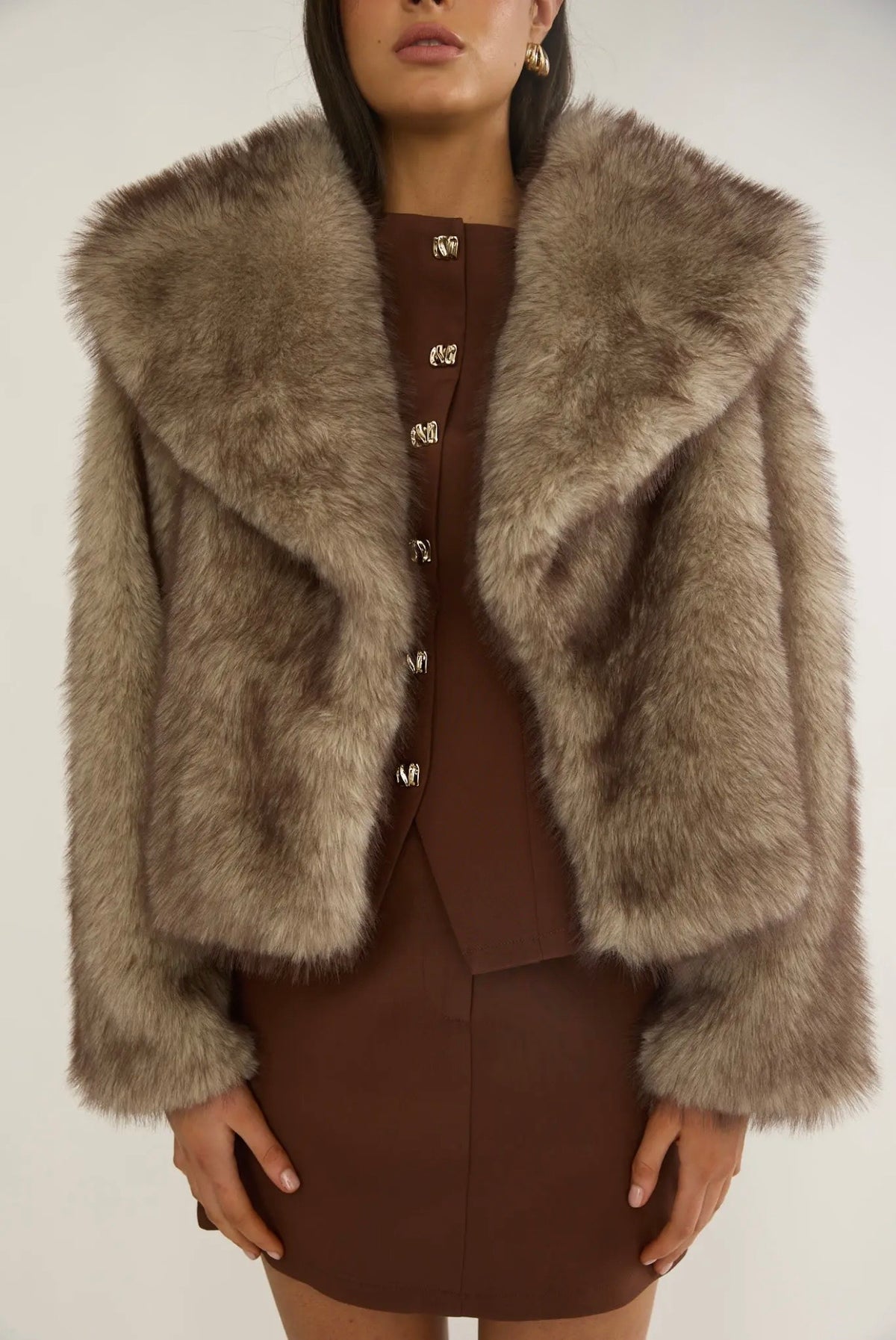 Shawl Faux Fur Coat - Taupe