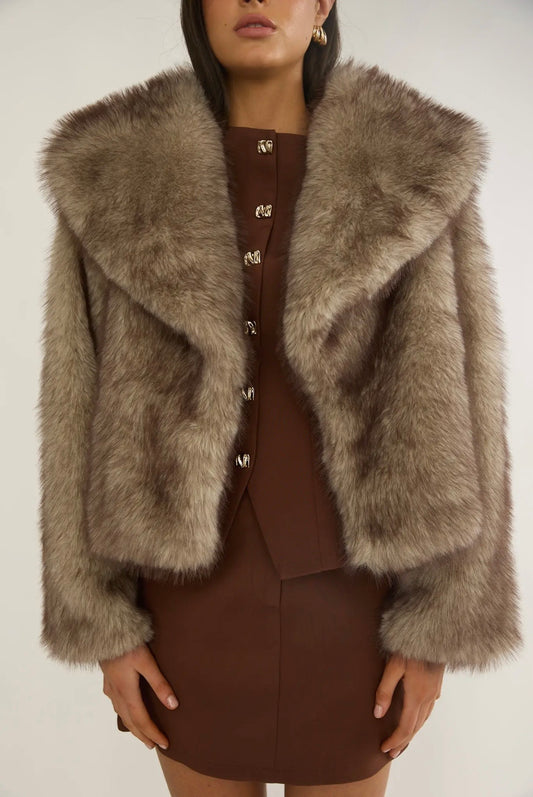 Shawl Faux Fur Coat - Taupe