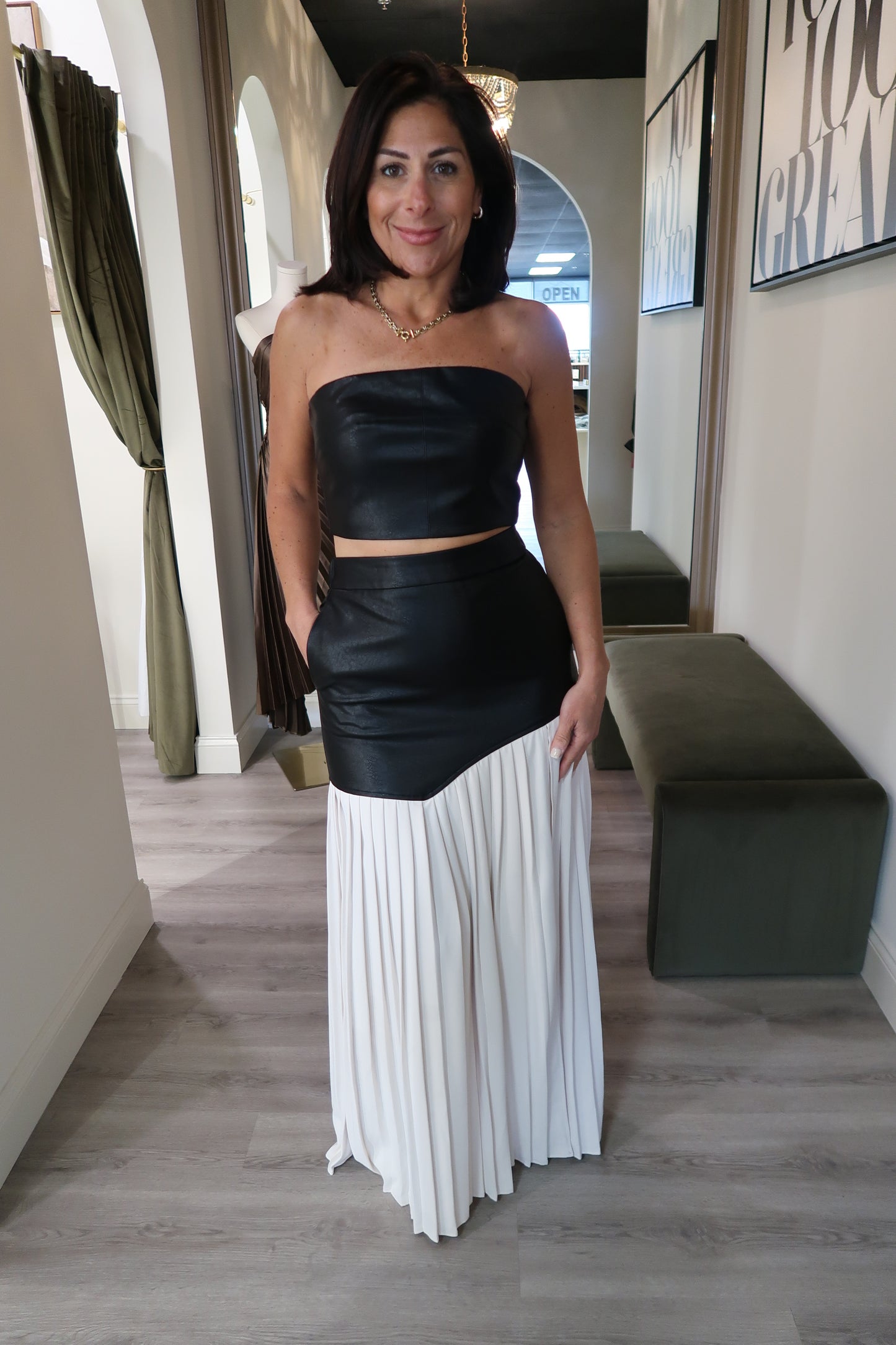 Faux Leather Pleated Maxi Skirt