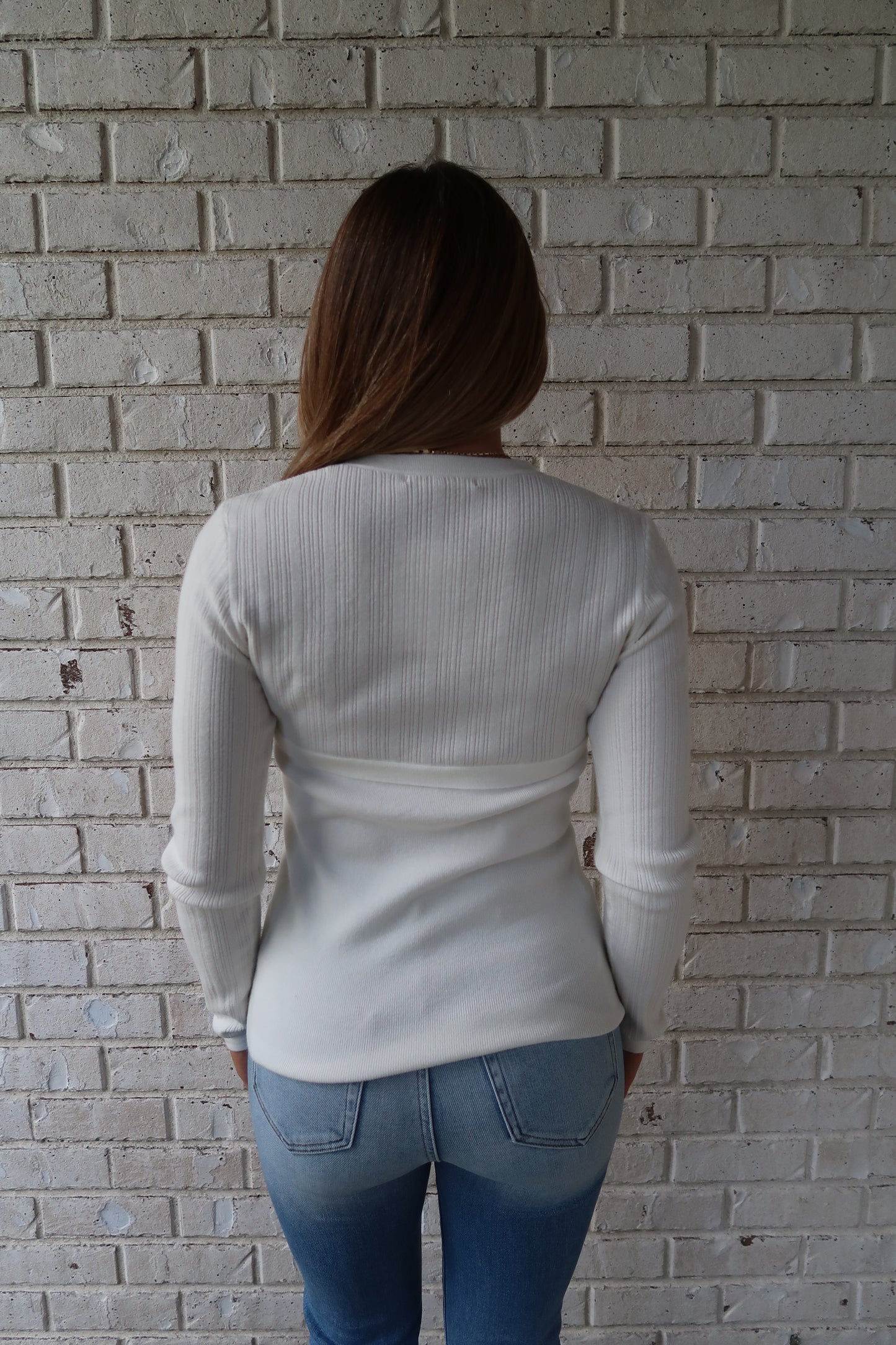 Knit Gold Button Top - White