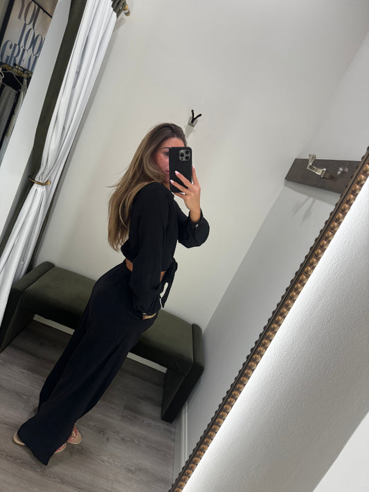 Black Drawstring Linen Pants