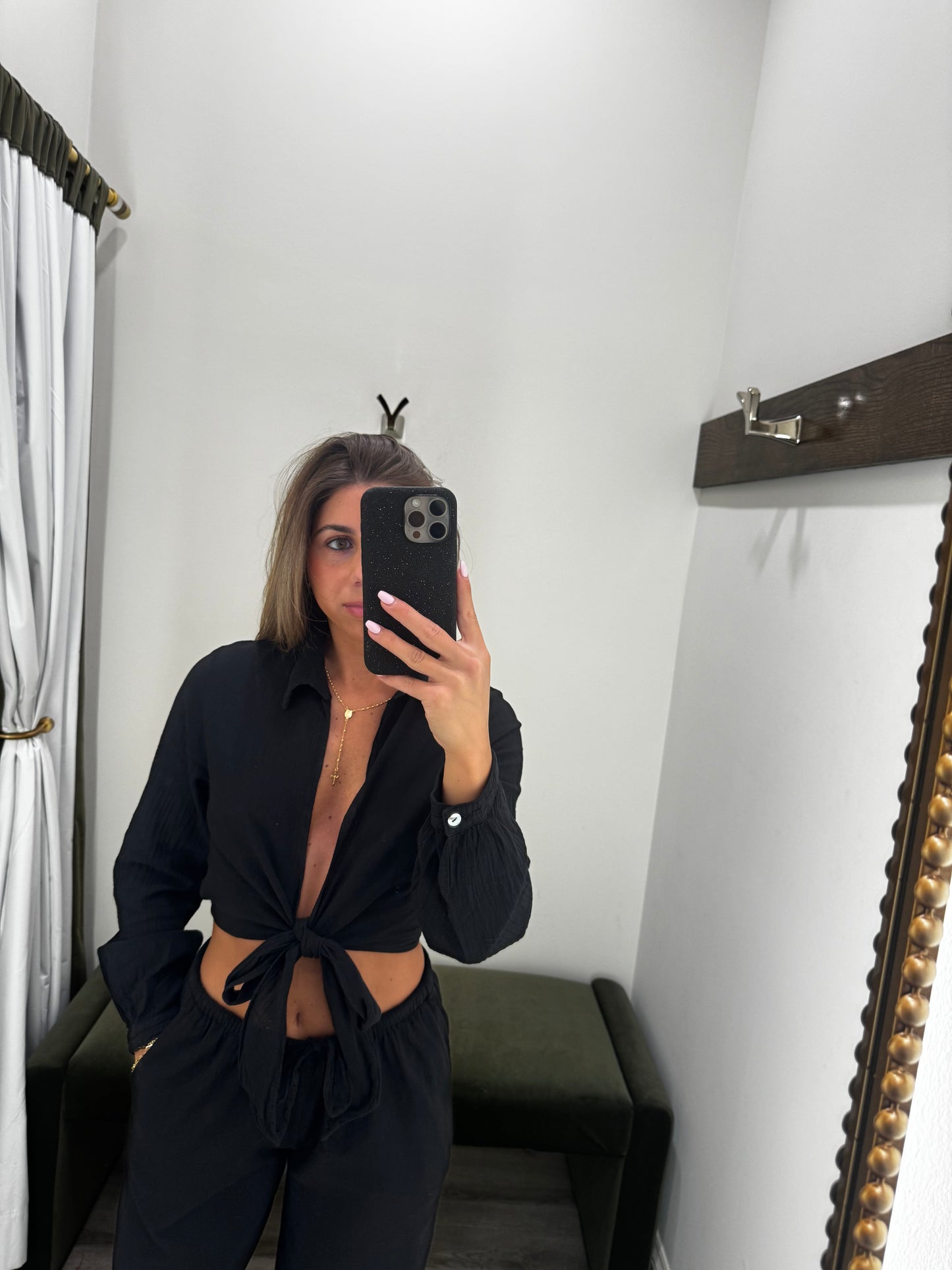 Black Wrap Tie Crop Top