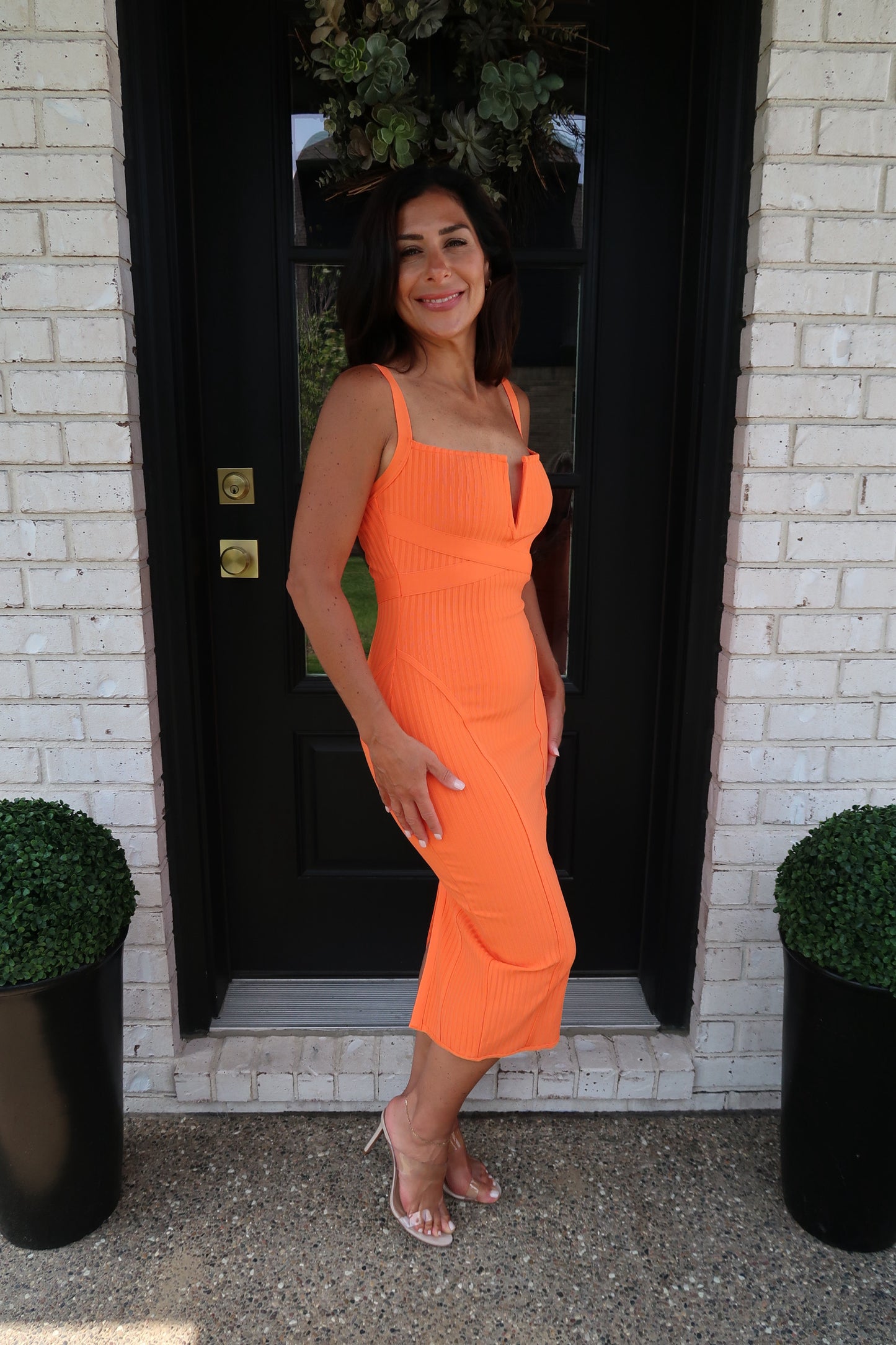 Corset Bandage Midi Dress - Orange