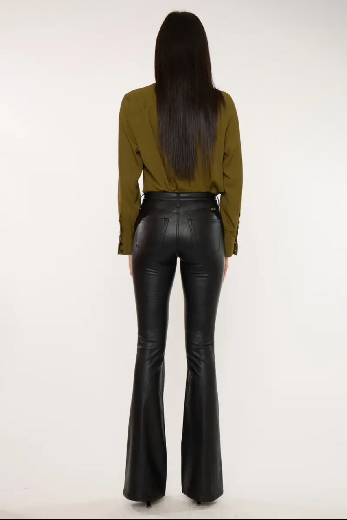 Vegan Leather Mid Rise Flare Pants