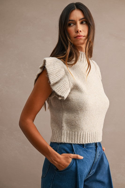 Mocha Ruffle Knit Top