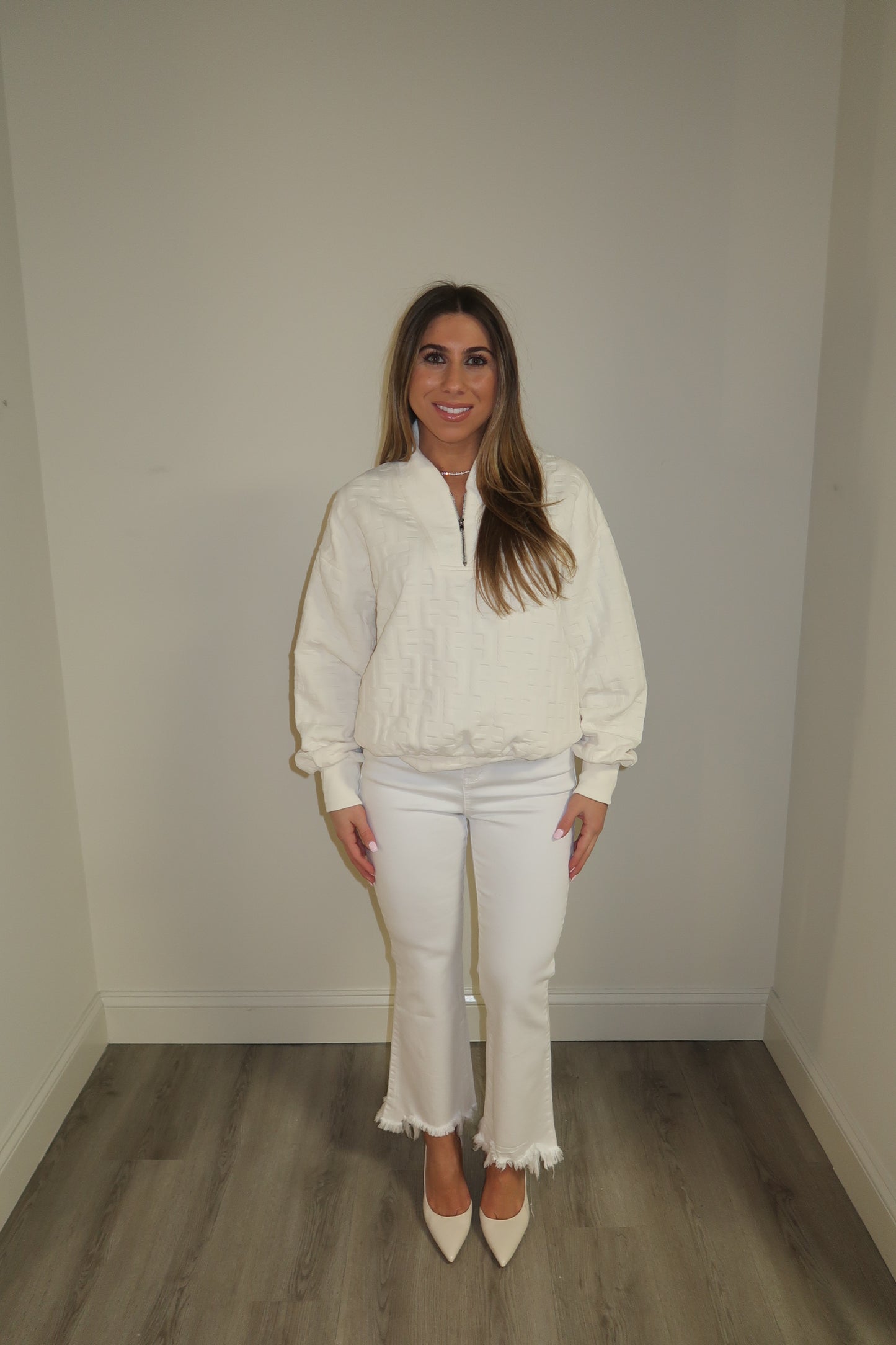 Cream Textured Quarter Zip