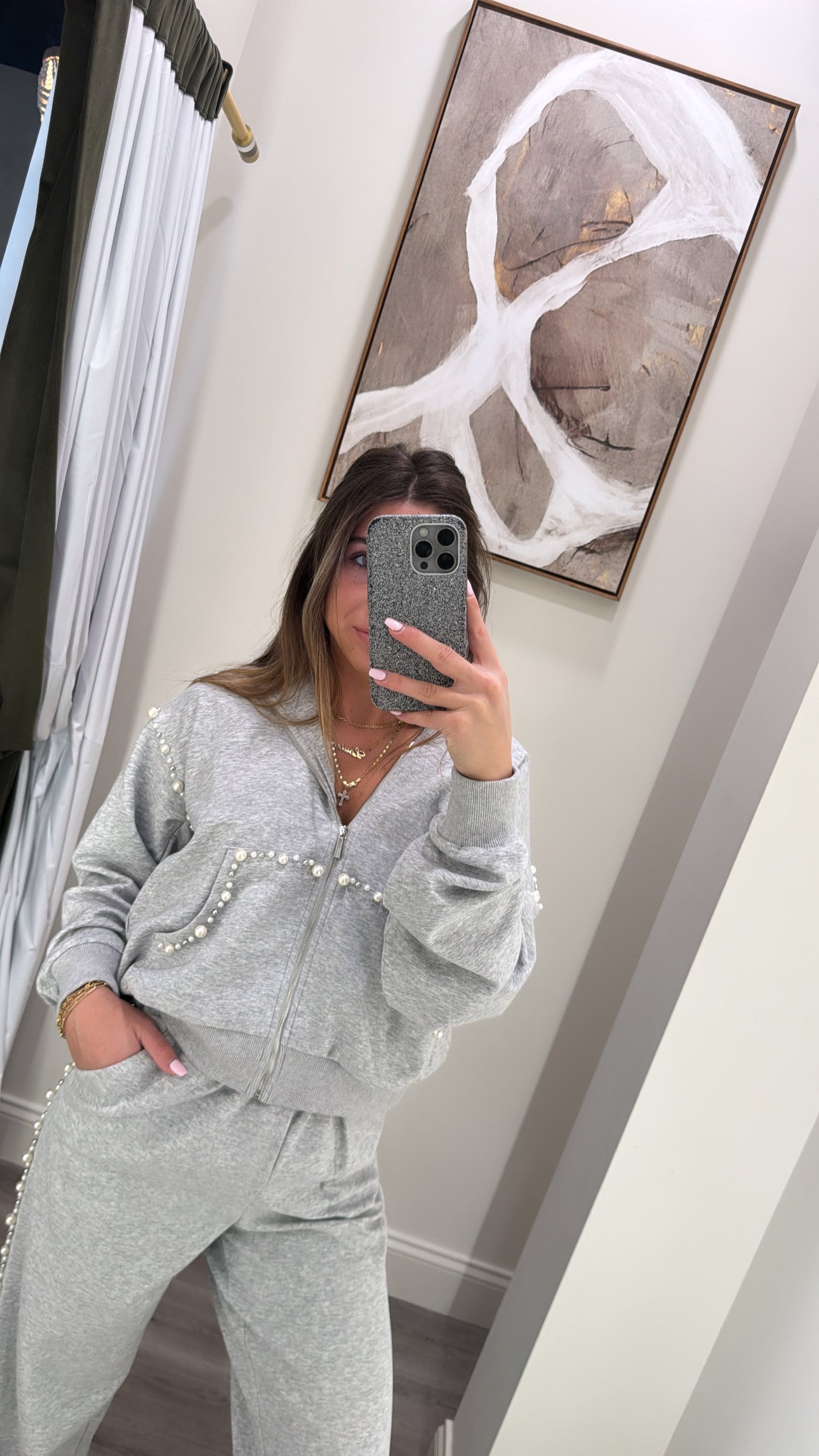 Gray Pearl Embellished Joggers