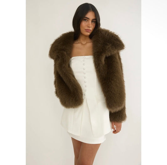 Shawl Faux Fur Coat - Coffee