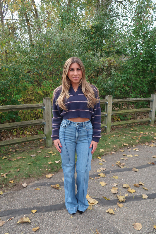 Midnight Stripe Collared Sweater