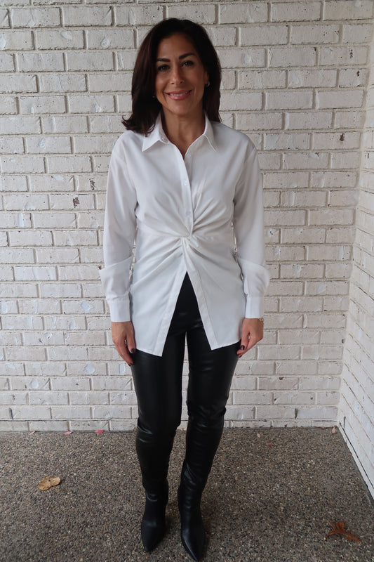 Front Twist Bottom Down Collared Shirt