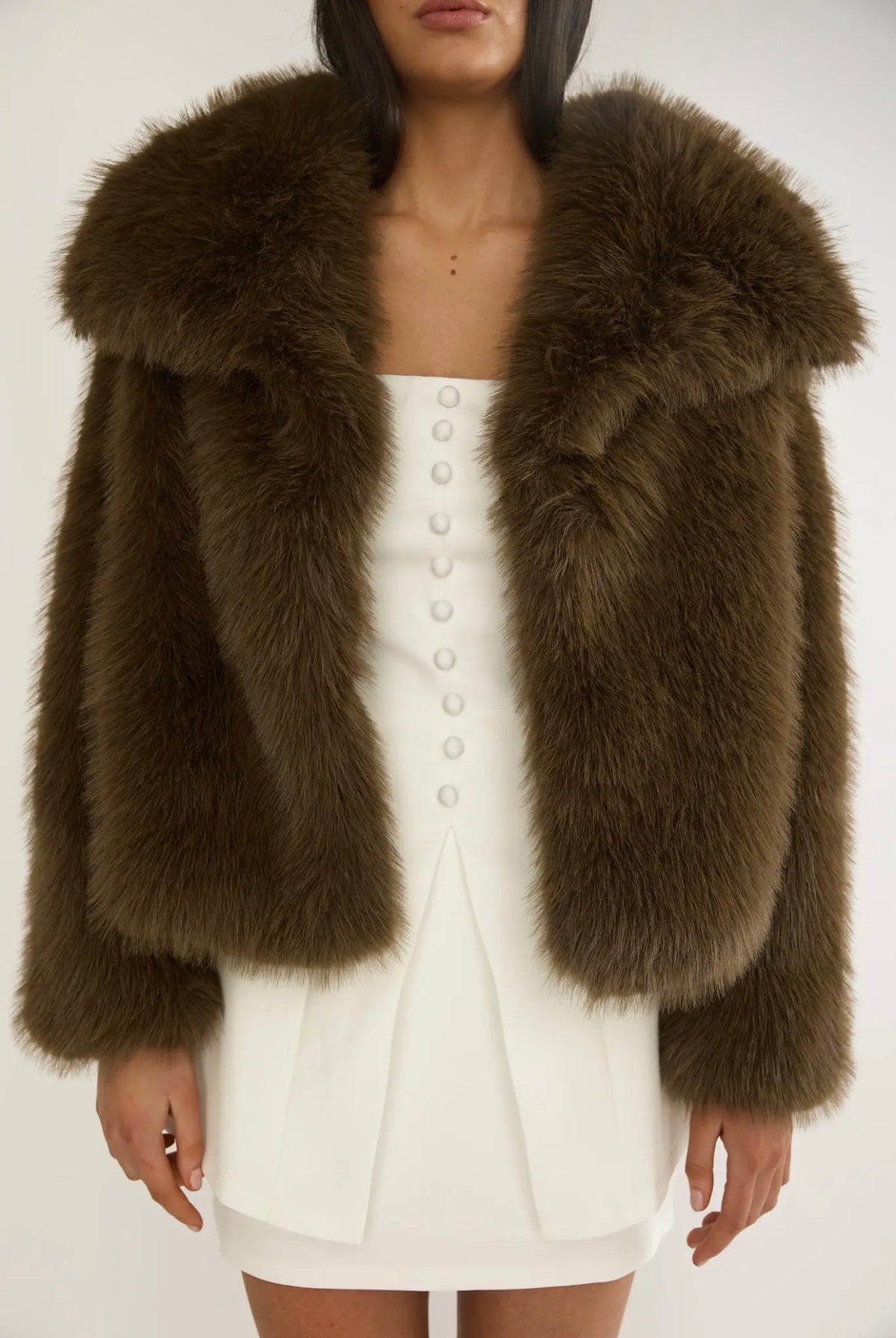 Shawl Faux Fur Coat - Coffee